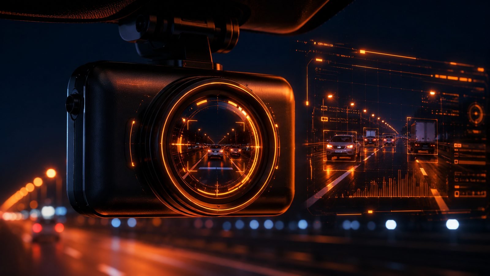 AI dash camera with real-time driving hazard detection overlay